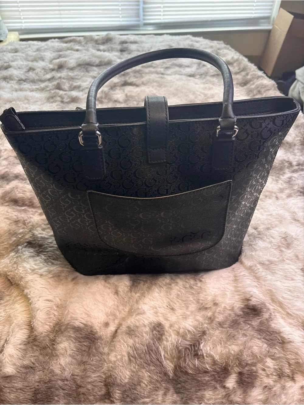 GUESS Black Logo-Print Tote with Tag Charm